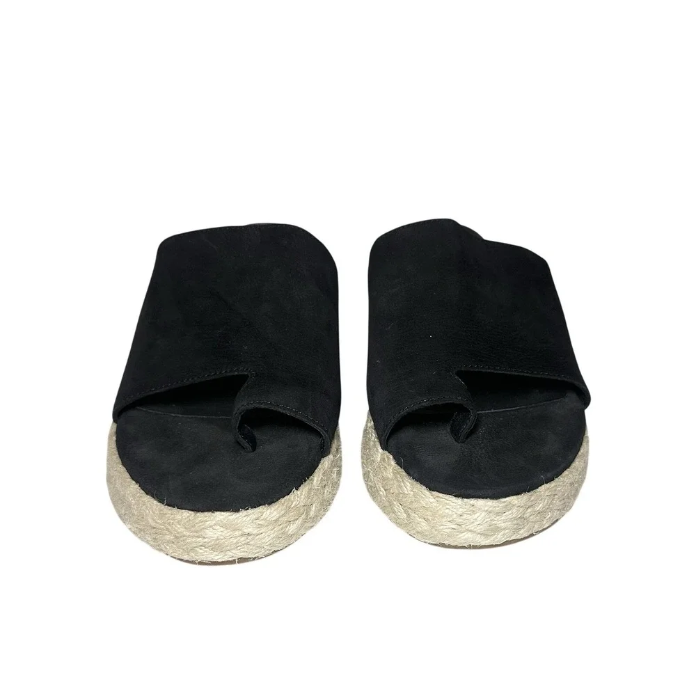 Eileen Fisher 9 Tarry Espadrille Wedge Slide Black Leather Platform Capsule